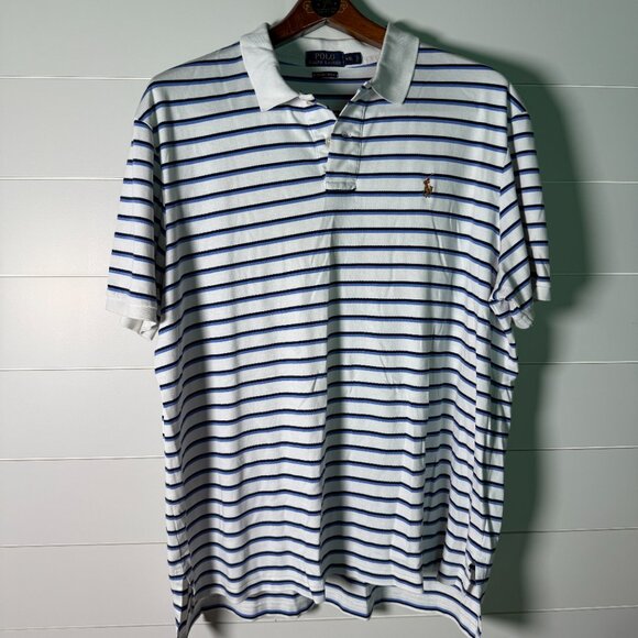 Polo Ralph Lauren Short Sleeve PoloPima Soft Touch White Blue Stripes Size XXL - Picture 1 of 7